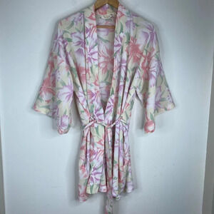 VICTORIA'S SECRET Robe Vintage Gold Label Floral Kimono Cottagecore Pastel 90s